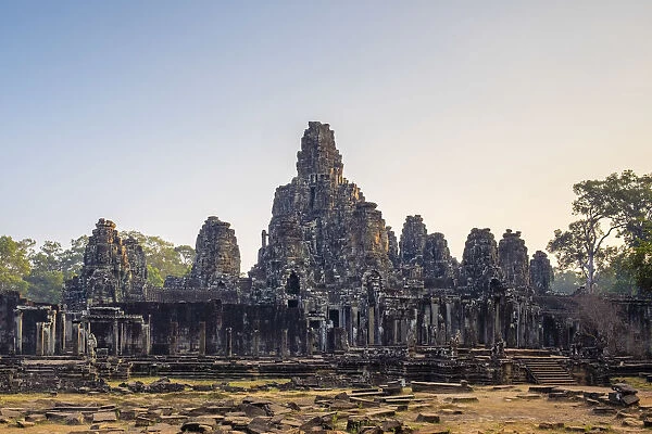 Prasat Bayon temple ruins at sunrise, Angkor Thom, UNESCO World Heritage Site, Siem
