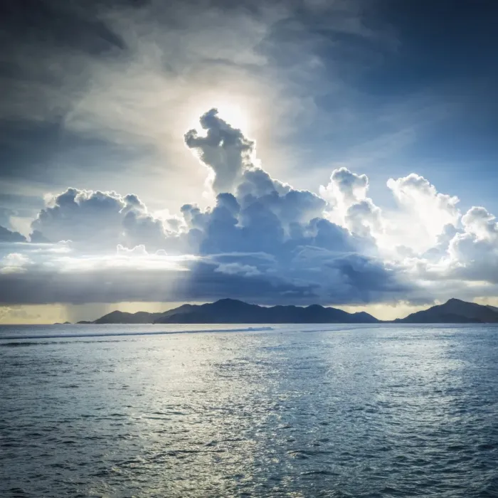 Framed Print : Praslin island from Anse Source d Argent beach, La Digue, Seychelles Framed Print : Praslin island from Anse Source d Argent beach, La Digue, Seychelles