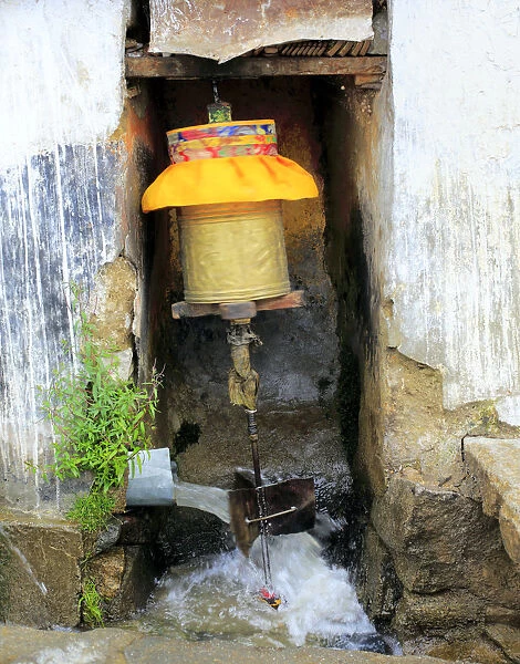 Prayer wheel moved by water, Drepung monastery, Mount Gephel, Lhasa Prefecture, Tibet