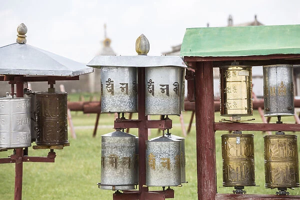 Prayer wheels in the gardens of Erdene Zuu Buddhist monastery. Harhorin, South Hangay province