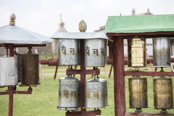 Framed Print : Prayer wheels in the gardens of Erdene Zuu Buddhist monastery. Harhorin, South Hangay province