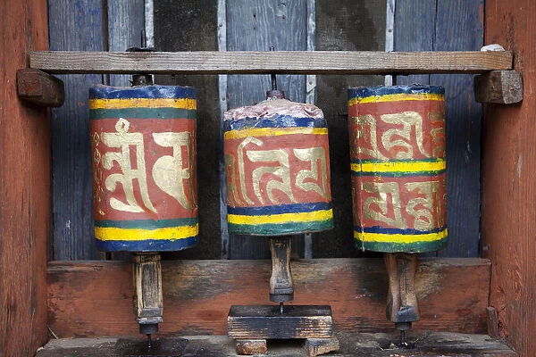 Prayer wheels at the Jambay Lhakhang temple in Bhutan
