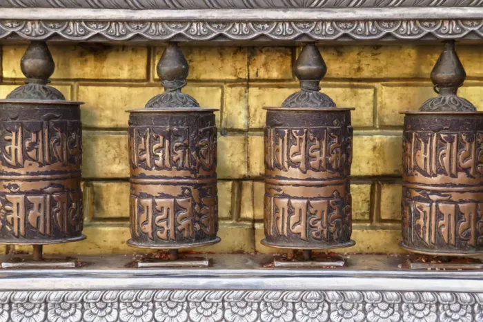Framed Print : Prayer wheels at Swayambhunath Stupa (UNESCO World Heritage Site), Kathmandu, Nepal