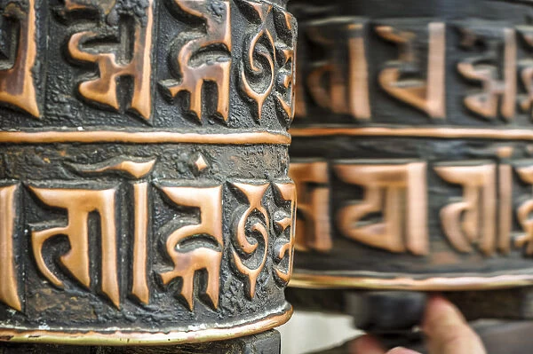 Prayer wheels at Swayambhunath temple, Kathmandu Valley, Nepal, Asia