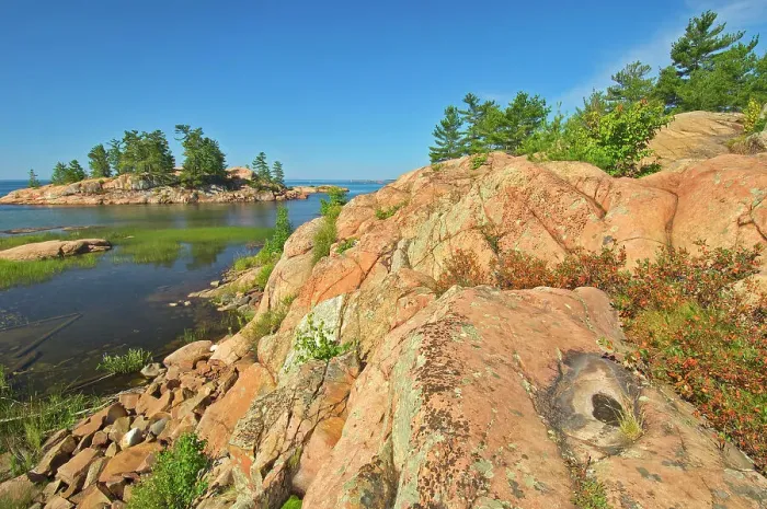 Framed Print : Precambrian Shield rock on the Chikanishing Trail along Georgian Bay (Lake Huron) Killarney Provincial Park, Ontario, Canada Framed Print : Precambrian Shield rock on the Chikanishing Trail along Georgian Bay (Lake Huron) Killarney Provincial Park, Ontario, Canada