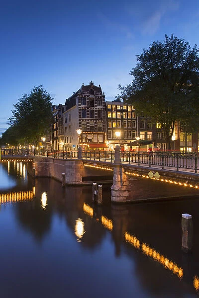 Prinsengracht canal at dusk, Amsterdam, Netherlands