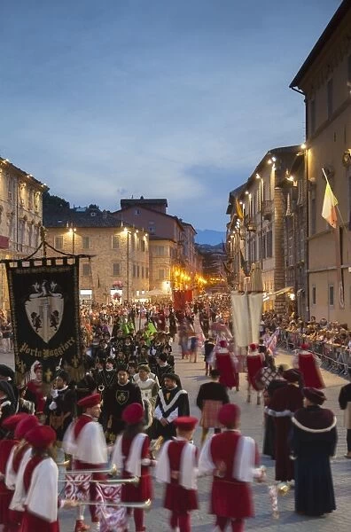 Procession of medieval festival of La Quintana in Piazza Arringo, Ascoli Piceno, Le Marche