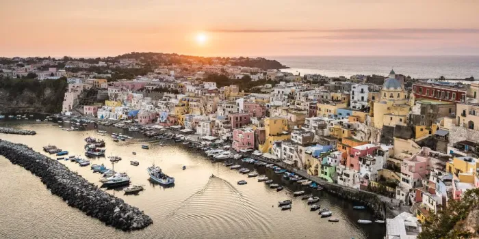 Framed Print : Procida island skyline, Gulf of Naples, Naples province, Campania, Italy