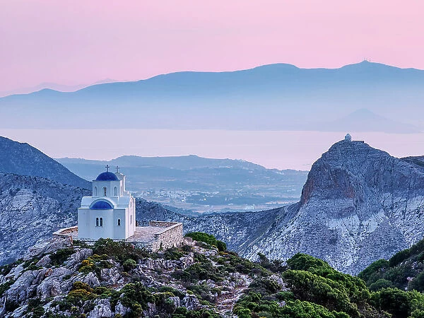 Prophet Elias Church at dusk, Naxos Island, Cyclades, Greece