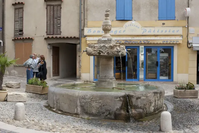 Framed Print : Provence, France. A fountain in a french village in Provence France Framed Print : Provence, France. A fountain in a french village in Provence France