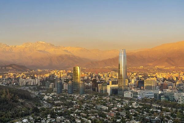 Providencia with Gran Torre Santiago at sunset, Santiago Province, Santiago Metropolitan Region, Chile