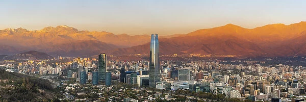 Providencia with Gran Torre Santiago at sunset, Santiago Province, Santiago Metropolitan Region, Chile