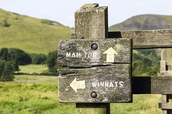 A public footpath sign near Castleton, Peak District National Park, Derbyshire, England
