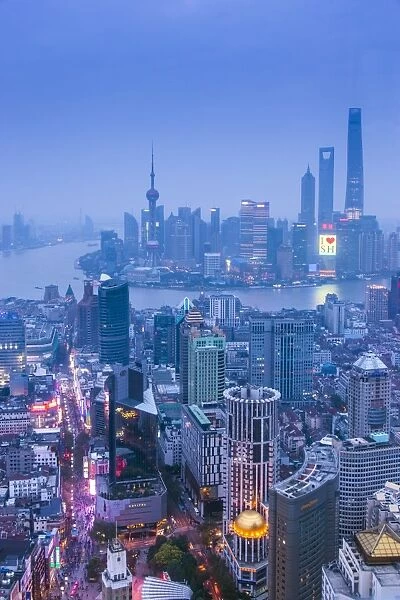 Pudong skyline and East Nanjing Road, Shanghai, China