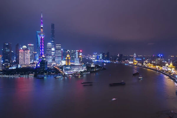 Pudong skyline across the Huangpu river, Shanghai, China