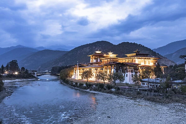 Punakha Dzong at night, Punakha, Punakha District, Bhutan