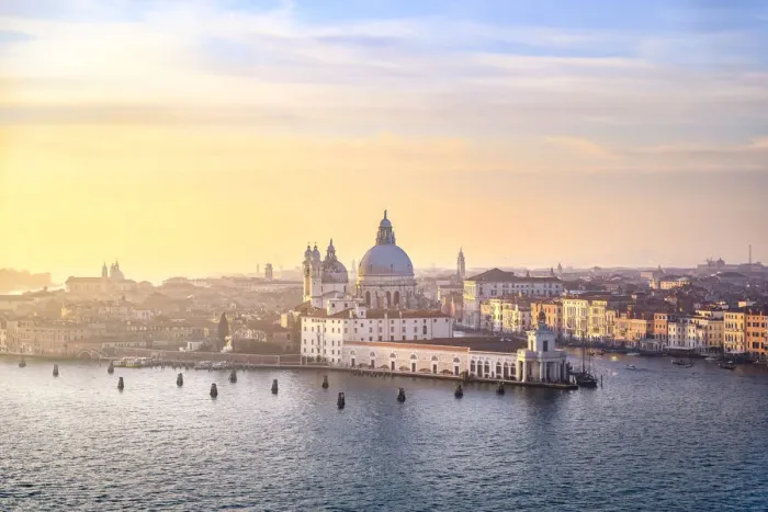Framed Print : Punta della Dogana during sunset as seen from St George island. Venice, Veneto, Italy Framed Print : Punta della Dogana during sunset as seen from St George island. Venice, Veneto, Italy