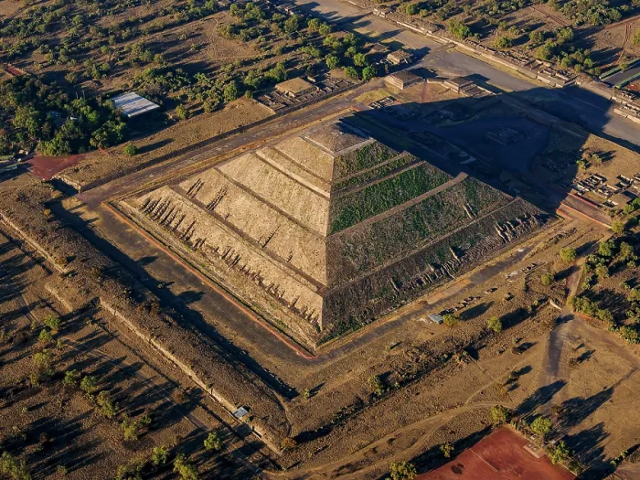 Framed Print : Pyramid of the Sun at sunrise, aerial view, Teotihuacan, Mexico State, Mexico