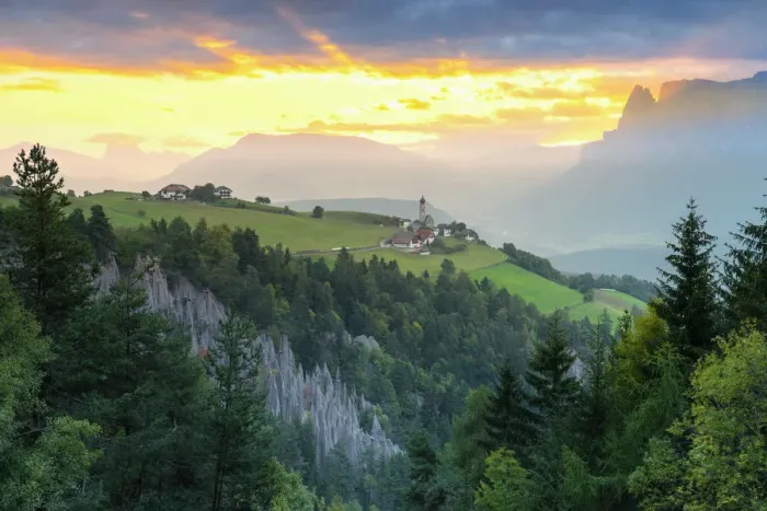 Framed Print : Pyramids of the Renon at sunrise Europe, Italy, South Tyrol, Renon plateau Framed Print : Pyramids of the Renon at sunrise Europe, Italy, South Tyrol, Renon plateau