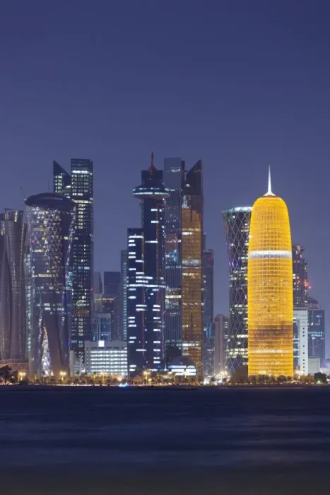 Framed Print : Qatar, Doha, Doha Bay, West Bay skyscrapers, dusk, with Burj Qatar Tower
