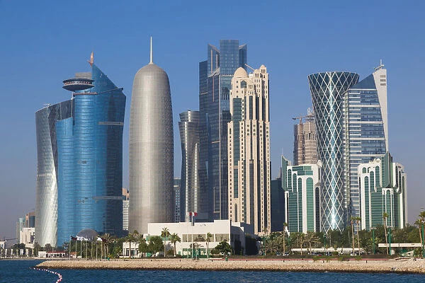 Qatar, Doha, Doha Bay, West Bay Skyscrapers, morning