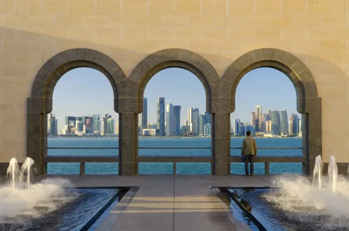 Framed Print : Qatar, Doha, Doha Skyline from Museum of Islamic Art Framed Print : Qatar, Doha, Doha Skyline from Museum of Islamic Art