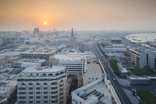 Qatar, Doha, FANAR, Qatar Islamic Cultural Center, elevated view, sunset