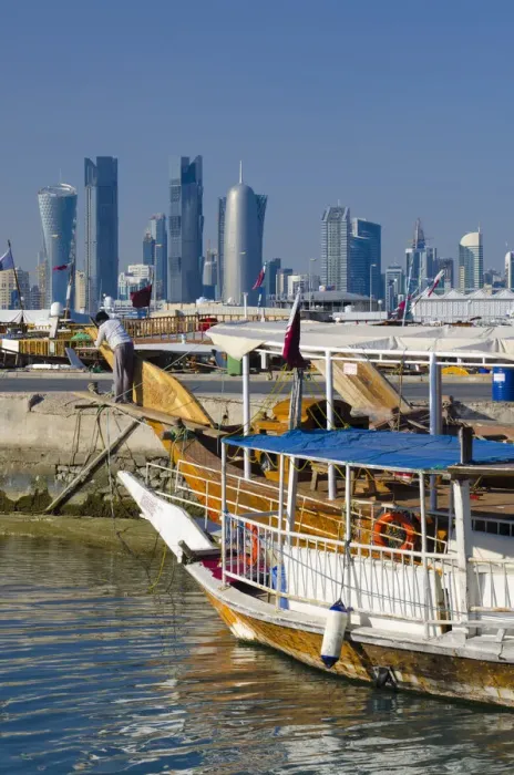 Framed Print : Qatar, Doha, Modern Skyline from Dhow Harbour Framed Print : Qatar, Doha, Modern Skyline from Dhow Harbour