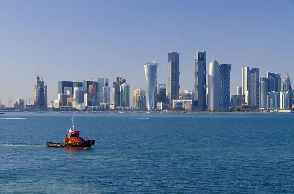 Qatar, Doha, modern skyline including Al Bidda Tower, Palm Towers, Burj Qatar
