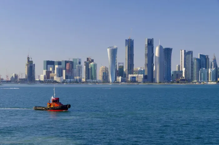 Framed Print : Qatar, Doha, modern skyline including Al Bidda Tower, Palm Towers, Burj Qatar Framed Print : Qatar, Doha, modern skyline including Al Bidda Tower, Palm Towers, Burj Qatar