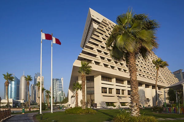Qatar, Doha, Sheraton Doha Hotel, exterior with West Bay skyline
