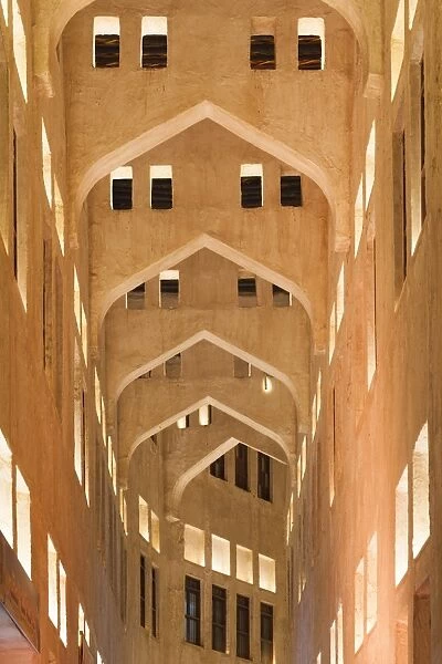 Qatar, Doha, Souq Waqif, redeveloped bazaar area, building detail