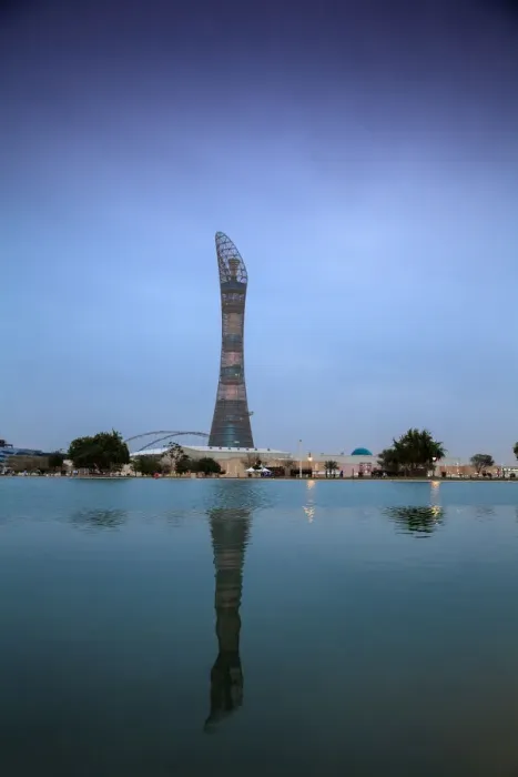 Framed Print : Qatar, Doha, The Torch Hotel reflecting in the lake in Aspire Park Framed Print : Qatar, Doha, The Torch Hotel reflecting in the lake in Aspire Park