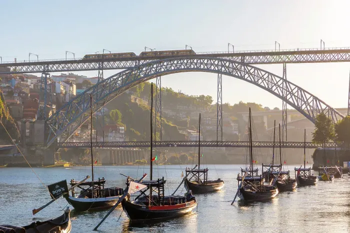 Framed Print : Rabelo Boats on the River Douro with the Dom Luis l Bridge, Porto, Portugal, Southern Europe Framed Print : Rabelo Boats on the River Douro with the Dom Luis l Bridge, Porto, Portugal, Southern Europe
