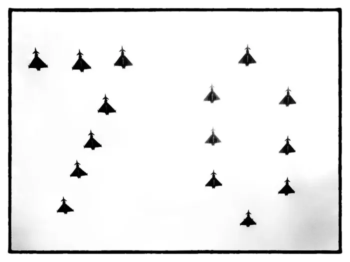 Framed Print : RAF Typhoons flying in 70 formation during the Queens Platinum Jubilee Flypast 2022, London, England