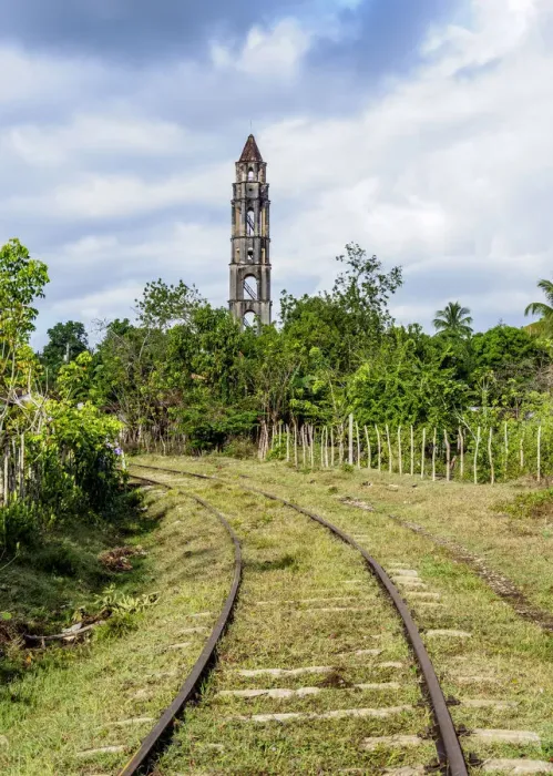 Framed Print : Railroad tracks and Manaca Iznaga Tower, Valle de los Ingenios, Sancti Spiritus Province Framed Print : Railroad tracks and Manaca Iznaga Tower, Valle de los Ingenios, Sancti Spiritus Province