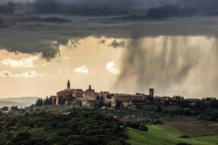 Framed Print : Rain clouds passing over the medieval hill town of Monticchiello, Tuscany, Italy Framed Print : Rain clouds passing over the medieval hill town of Monticchiello, Tuscany, Italy