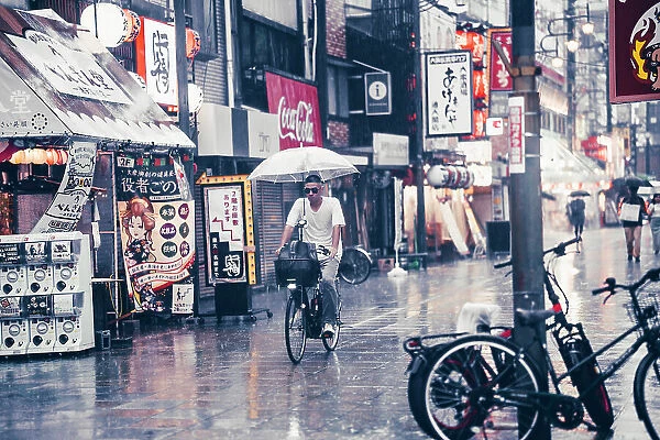 Rain in the streets of Osaka, Japan
