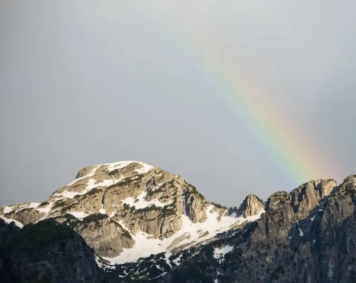 Framed Print : Rainbow over The Accursed Mountains, Theth, Albania Framed Print : Rainbow over The Accursed Mountains, Theth, Albania