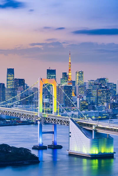 Rainbow Bridge and Tokyo Bay, Odaiba, Tokyo, Kanto region, Japan