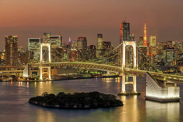 Rainbow Bridge & Tokyo Skyline at Night, Tokyo, Japan