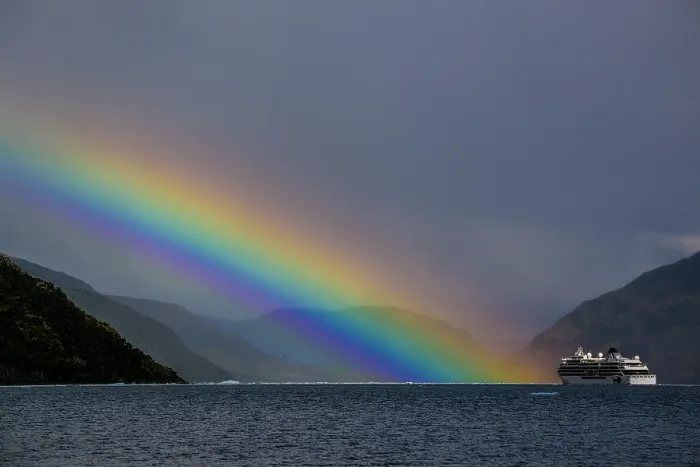 Framed Print : Rainbow in the Garibaldi fjord, with the Viking Octantis, Garibaldi fjord, Alberto de Agostini National Park, Patagonia, Chile Framed Print : Rainbow in the Garibaldi fjord, with the Viking Octantis, Garibaldi fjord, Alberto de Agostini National Park, Patagonia, Chile