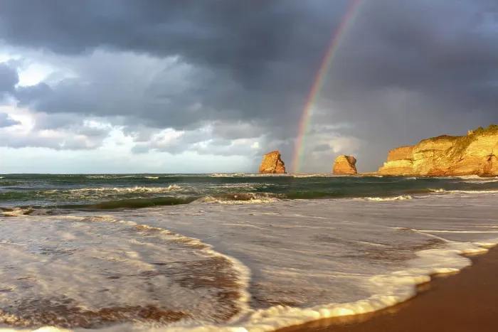 Framed Print : A rainbow above Les deux Jumeaux, Hendaye beach, Hendaye, Pyrenees-Atlantiques, Nouvelle Aquitaine, France Framed Print : A rainbow above Les deux Jumeaux, Hendaye beach, Hendaye, Pyrenees-Atlantiques, Nouvelle Aquitaine, France