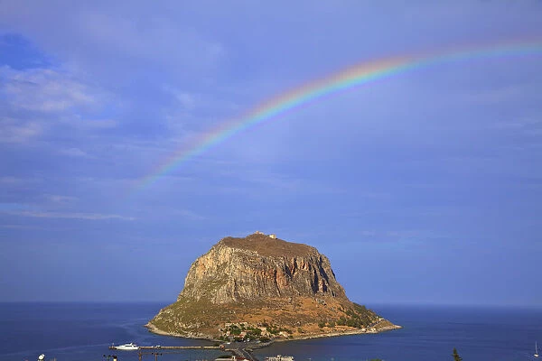 Rainbow Over Monemvasia, Laconia, The Peloponnese, Greece, Southern Europe