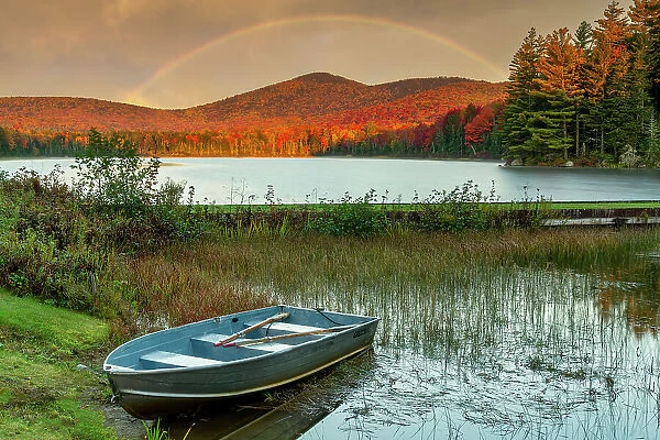 Rainbow over Noyes Pond in Autumn, Vermont, New England, USA