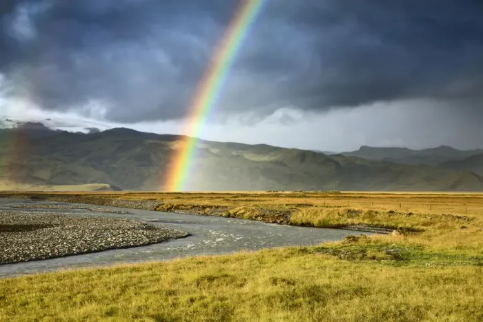 Framed Print : Rainbow over river - Iceland, Southern Region, Vik Framed Print : Rainbow over river - Iceland, Southern Region, Vik