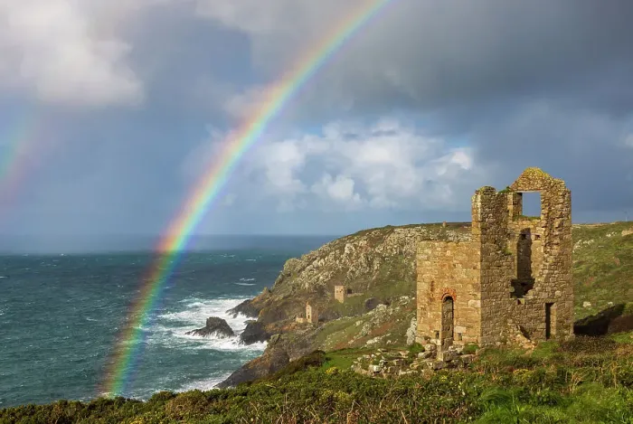 Framed Print : Rainbow over ruined tin mine engine houses near Botallack, Cornwall, England. Autumn (November) 2023 Framed Print : Rainbow over ruined tin mine engine houses near Botallack, Cornwall, England. Autumn (November) 2023