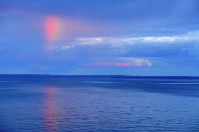 Framed Print : Rainbow at sunset over Northumberland Strait Cap-Lumiere New Brunswick, Canada