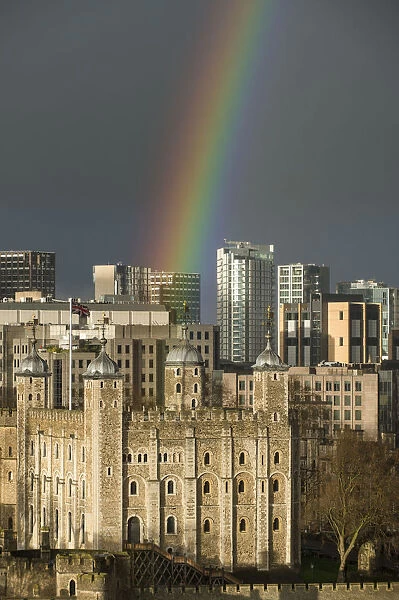 Rainbow over Tower of London, London, UK