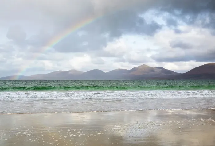 Framed Print : Rainbow over Traigh Rosamol (Rosamol beach), with Harris Hills in the background, Isle of Harris, Outer Hebrides, Scotland Framed Print : Rainbow over Traigh Rosamol (Rosamol beach), with Harris Hills in the background, Isle of Harris, Outer Hebrides, Scotland